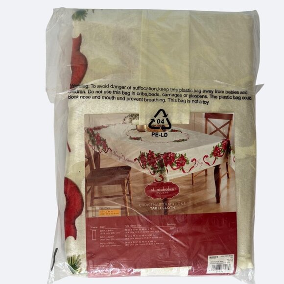 St. Nicholas Square Christmas Traditions Tablecloth 60"X 84" Oblong Poinsettia H - Picture 5 of 8